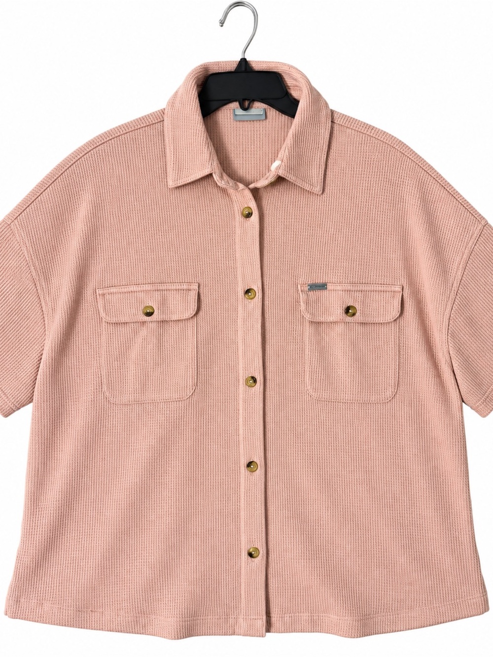 Women long-Sleeve Button-Front Shirt Jacket in Dusty Pink